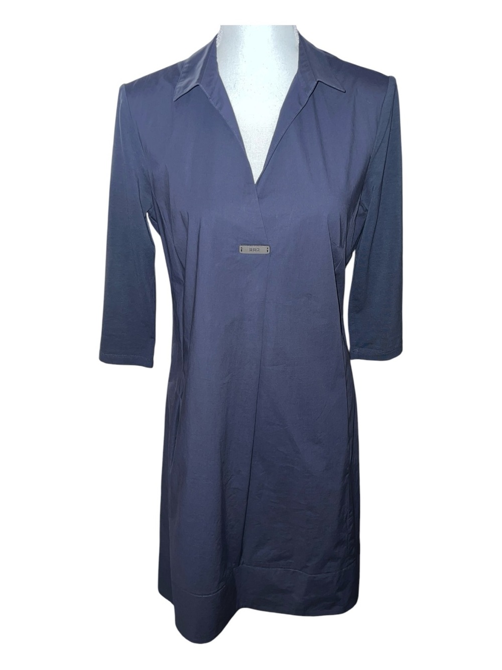 Peserico gray 3/4 sleeve collared shirt dress pockets made in Italy size 44/US 8